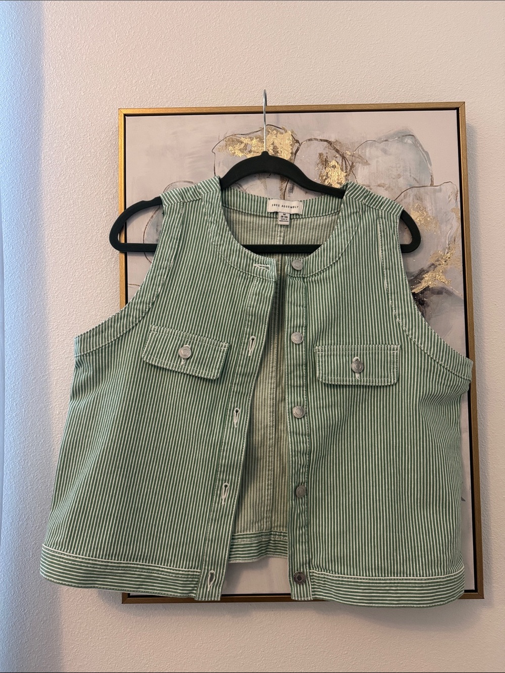 Striped Green Sleeveless Cotton Vest - Women's